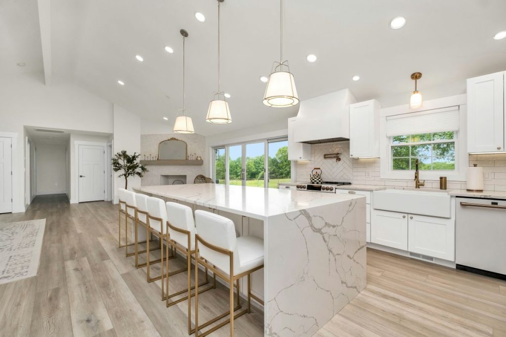 Elegant kitchen with waterfall island